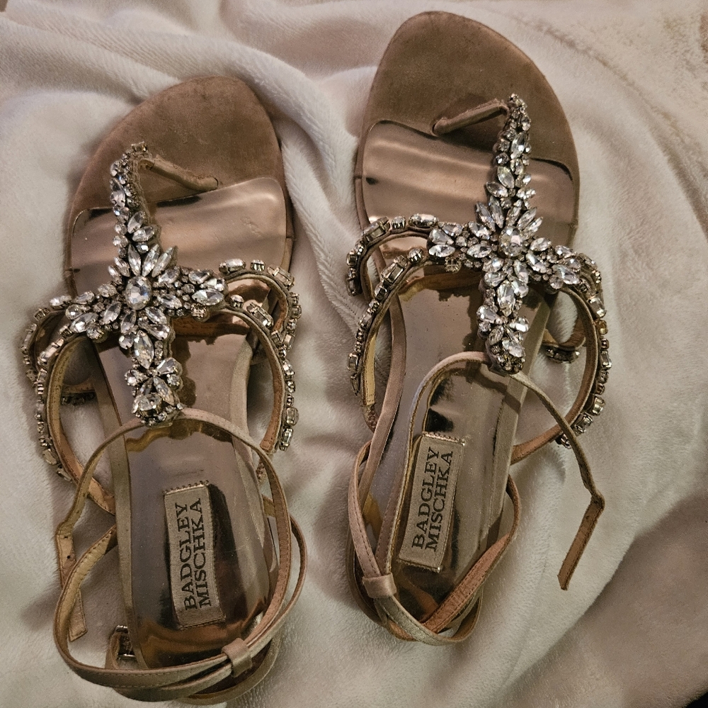 Badgley Micshka Size 8 latte Hampden Crystal Embellished Sandal